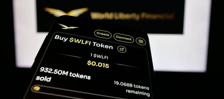 Smartphone with website of US crypto company World Liberty Financial Inc. on screen
