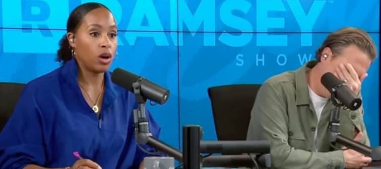 ohost Jade Warshaw and Ken Coleman listening to a Ramsey Show caller.